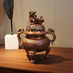 Top Brass Incense Burner & Holder Censer - Handmade for Home Decor, Meditation Decor, Spiritual Gifts, Zen Decor, Suitable for Incense Coil and Incense Cones,Chinese New Year Decoration (Small)