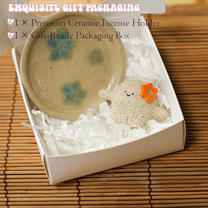 Handmade Ceramic Incense Holder for Sticks, Incense Plate for Stick with Ash Catcher Anti-ash, Incense Burner for Meditation Yoga Spa Aromatherapy Home Room Decor Easily Grab Ash