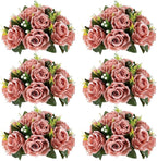 NUPTIO Artificial Flower Centrepieces for Tables - 6 Pcs Dusty Rose Fake Flowers Roses Balls 9.5in Diameter - Silk Faux Rose Arrangement for Wedding Party Centerpiece Table Decorations
