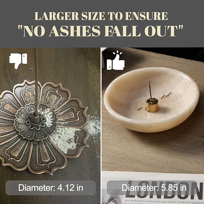 Koville Natural Marble Incense Holder, Incense Holder for Sticks with 9 Holes, Handmade Incense Burner Ash Catcher for Meditation Yoga SPA, Balsam Fir/Palo Santo/Sage/Cone(Ivory)