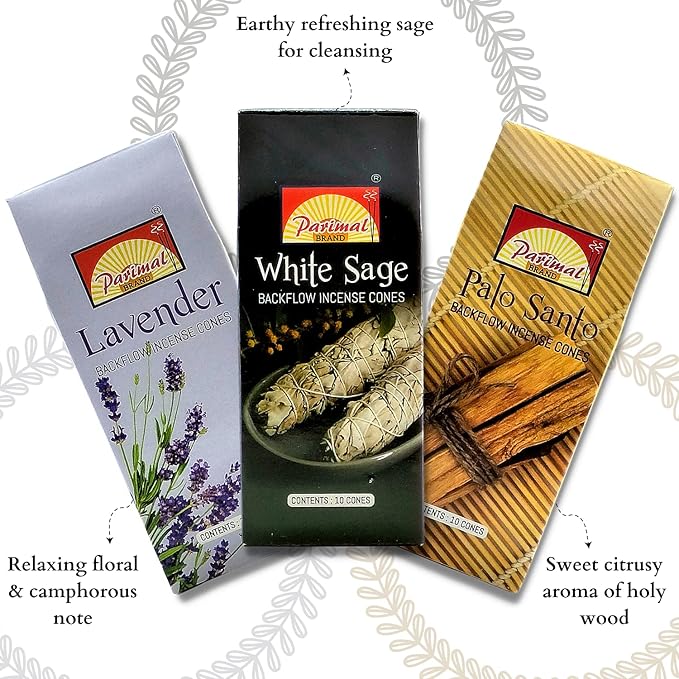 Backflow Incense Cones for Waterfall - [Improved] (10 Variants,100 Cones) Dragons Blood Incense, Lavender Incense Cone, Nag Champa Palo Santo Cones | Creates Meditative Waterfall Fountain