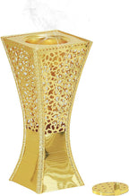 Hand-Carved Charcoal Incense Burner - Bakhoor Burner Magnificent Oud Frankincense Metal Burner for Office & Home Decor - Rust Proof Incense Holders for Yoga Spa Meditation(Gold)