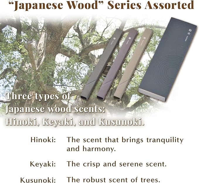 Hasegawa Japanese Wood Incense Sticks Variety Pack – 3 Varieties: Hinoki, Keyaki, Camphor