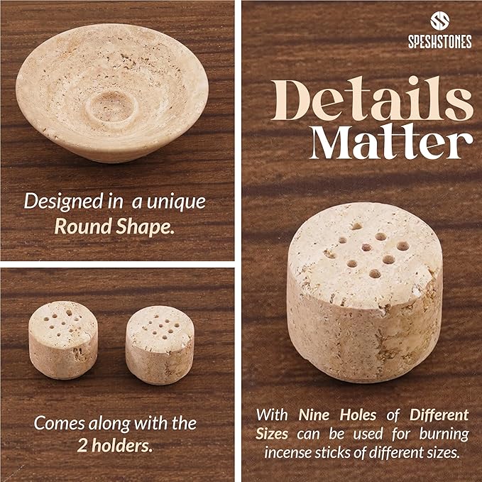 Marble Incense Holder 5.5 Inch Handmade Round Travertine Palo Santo Sticks Holder for Aesthetic Home & Bedroom décor, Inscents Stick Burner for Aromatherapy & Fragrance Accessories