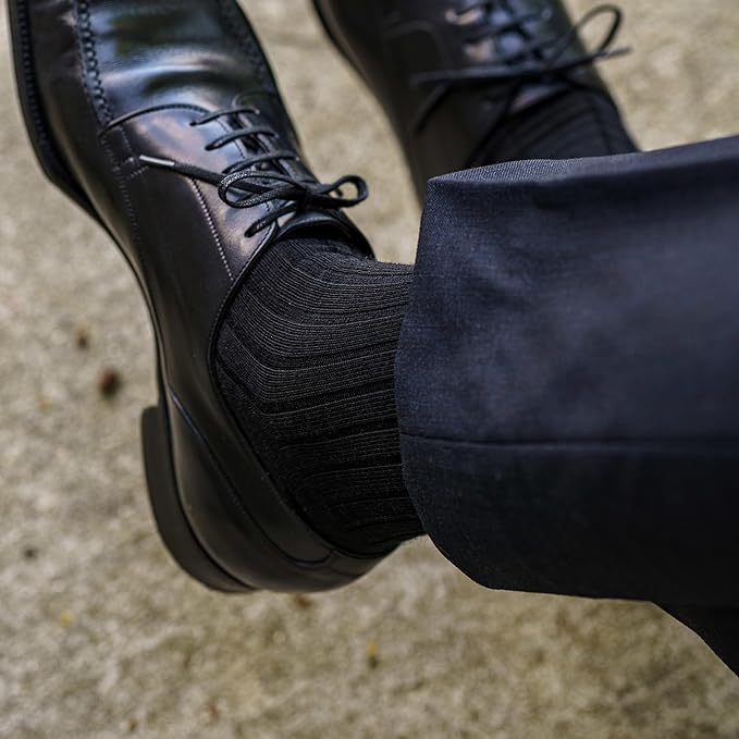 Merino Wool Mid-Calf Dress Socks for Men, Ribbed Dress Socks