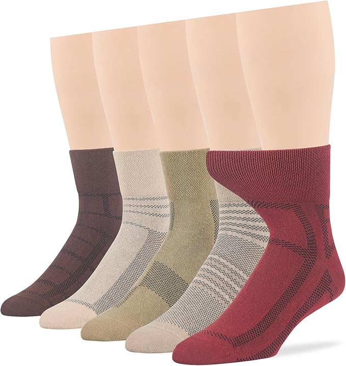 7BigStars Men Extra Wide Novelty Cotton Quarter Socks - 5 Pack Large - Square Mesh - Sock Size 10-13 Shoe Size 9-12 L Brown, Light Beige, Beige, Khaki, Light Brown