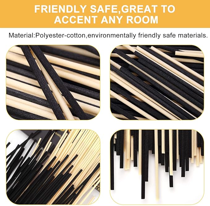 HOSSIAN Reed Diffuser Sticks - Reed diffusers-Reed Sticks -Diffuser Glass Bottles-Diffuser Refills- Natural Rattan Wood Replacement for Aroma Fragrance (10" Black and Beige)