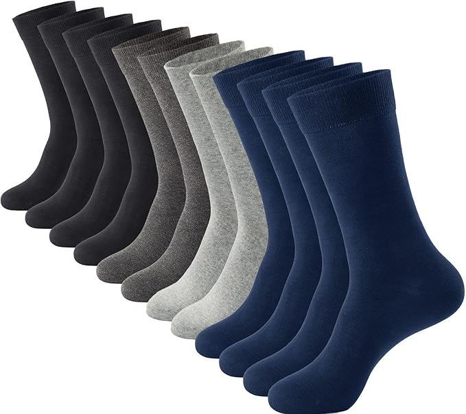 J-BOX Men's Cotton Crew Socks-Wicking Black Dress Socks, Anti-Odor&Breathable for Business/Casual, Size 6-15