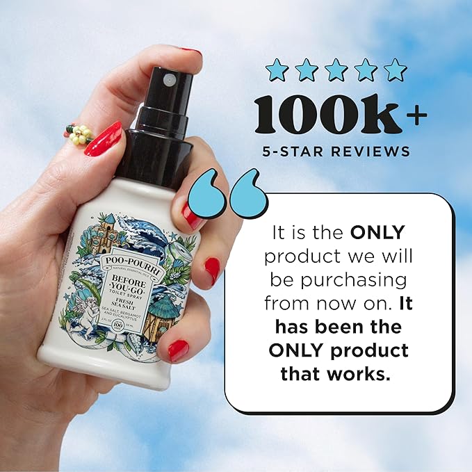 Poo-Pourri Before-You-Go Toilet Spray, Fresh Sea Salt, 2 Fl Oz, Up to 100 Uses, Bathroom Odor Deodorizer with Essential Oils for Home or Work, Travel Essentials, TSA Approved Size, Sea Salt Bergamot