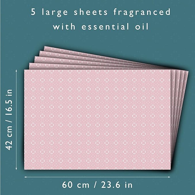 Fragrant Scented Drawer Liners in a Geometric Print (Folded) | Natural | Pack of 5 Sheets | Contains Essential Oils | Made in The UK (Helebore Pink | Neroli & Bergamot, Folded)