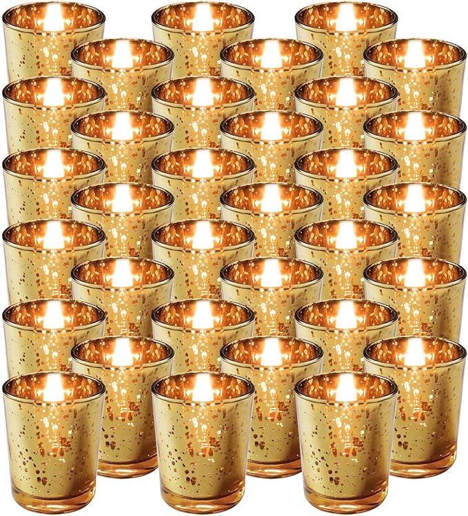 Royal Imports Gold Mercury Glass Votive Candle Holder, Table Centerpiece Tealight Decoration for Elegant Dinner, Party, Wedding, Holiday, Set of 36 (Unfilled)