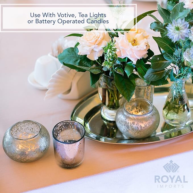 Royal Imports Silver Mercury Glass Votive Candle Holder, Table Centerpiece Tealight Decoration for Elegant Dinner, Party, Wedding, Holiday, Set of 12 (Unfilled)