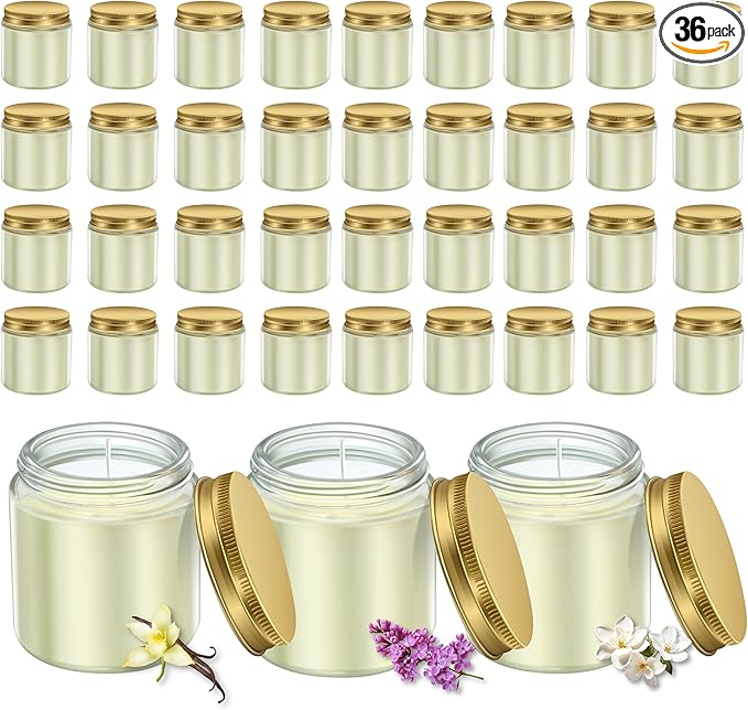 ACITHGL 36 Pcs 4oz Mini Mason Jar Candles Small Scented Candles Bulk Aromatherapy Ideal Souvenir Favors for Wedding Birthday Party (Vanilla, Lilac, Gardenia, Gold)