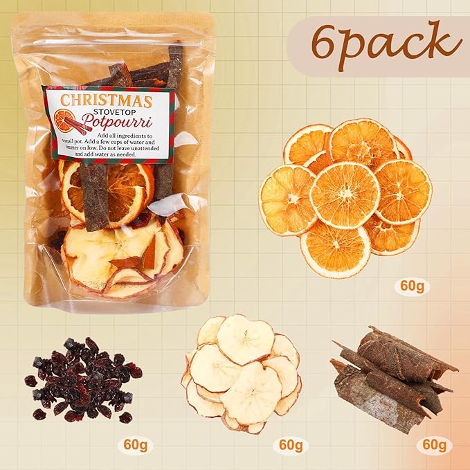 6 Pack Potpourri Simmer Kit 480g Christmas Stovetop Potpourri with Stickers Woodsy Forest Scent Winter Natural Non Toxic Home Fragrance for Xmas Scent Stocking Stuffer Gifts