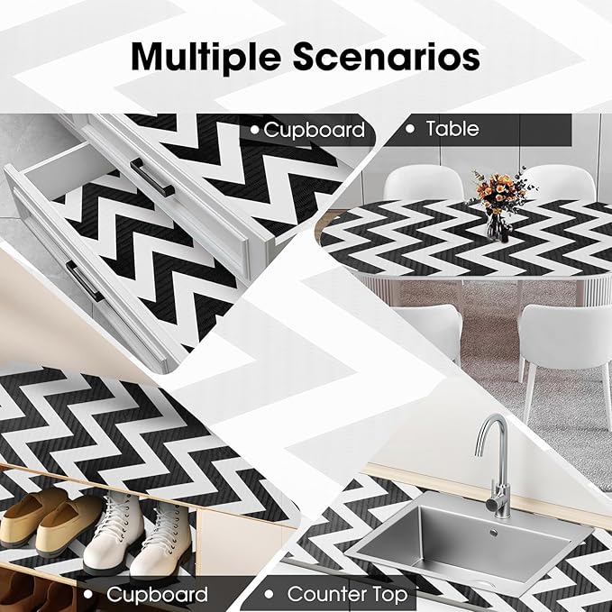 Drawer and Shelf Liner, Non-Slip Kitchen Cabinet Liners Non-Adhesive Thick Strong Grip Waterproof Washable Mats Protect Dresser Shelves Cupboard Bathroom Cabinets, Chevron, 18 in X 30 FT