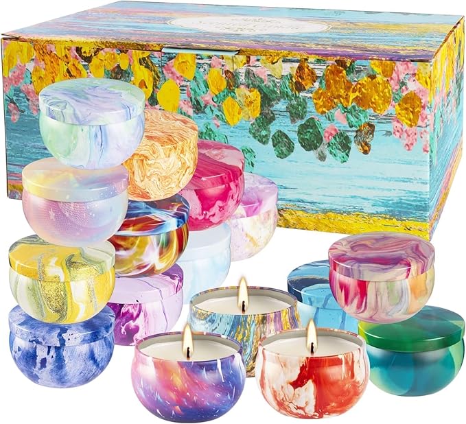 16 Pack Scented Candles Gift Set - 2.5oz Strong Fragrance Natural Soy Wax Candles in Portable Travel Tin Jars - Perfect for Home Decoration and Gifting