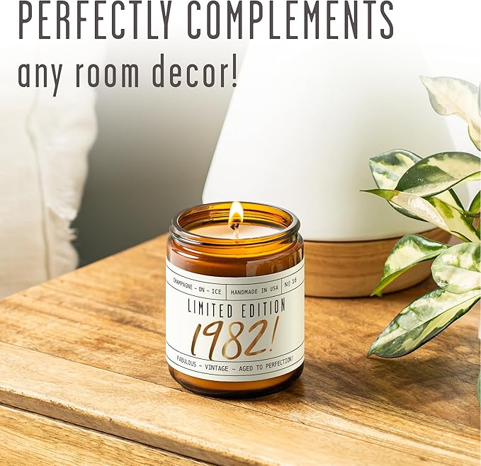 43rd Birthday Gifts for Women - 'Limited Edition 1982' Soy Candle, w/Champagne on Ice I 43 Birthday Gifts for Women I 43rd Gift for Her Ideas I 9oz Reusable Jar, 50Hr Burn, Made in USA