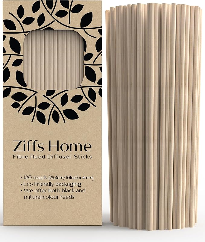 Ziffs Home® 120pcs Natural Fibre Reed Diffuser Sticks - 25.4cm/10in x 4mm/0.16in - Thick Reeds Sticks - Fibre Reeds for Diffusers