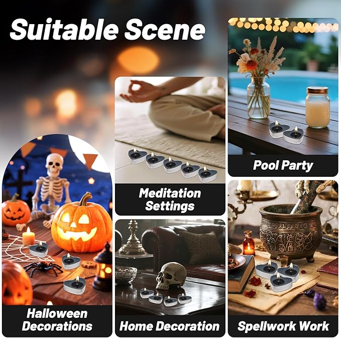 Black Tealight Candles Bulk - Mini Votive Tea Tree Lights Tea Lights Candles with Cotton Wick for Home,Pool,Shabbat,Wedding,Emergencies,Christmas 25PCS