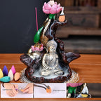 Waterfall Incense Burner, River Incense Holder, Meditation Decor with Upgrade Incense Cones and Accessories (Lotus Hand)