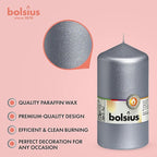 BOLSIUS 8 Silver Pillar Candles Metallic - 2.75 x 5 Inches - Premium European Quality - Individually Wrapped - 43 Hours Burn Time - Dripless & Smokeless - Unscented Dinner, Wedding & Decor Candles