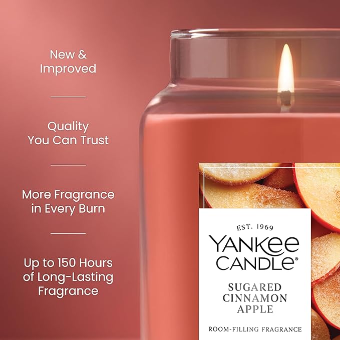 Yankee Candle Sugared Cinnamon Apple, Fall Scented Candle, 22oz Large Jar with up to 150 Hour Burn Time