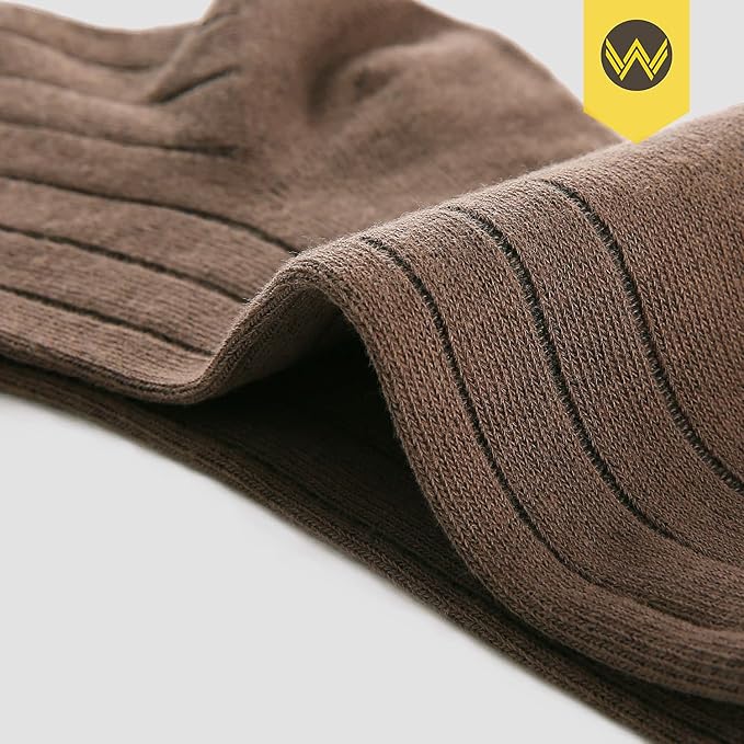 WANDER Mens Dress Socks Double Needle Rib Cotton Solid Premium Socks Lightweight Classic Business Socks 6/8 Pairs 7-12/13-15