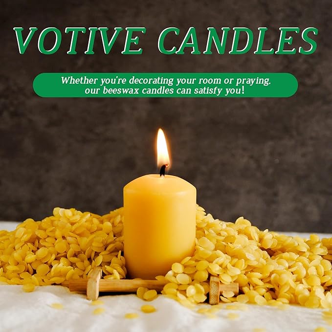 Pure Beeswax Votive Candles, 16-Pack Bees Wax Candles Bulk - 9 Hours Long Burning, Unscented and Non-Toxic for Prayers, Home Decoration, Spa, Christmas