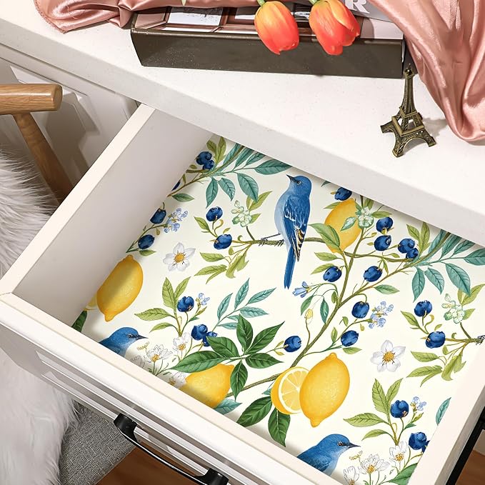 10 Sheets Drawer Liners for Dresser Scented Drawer Liners Non Adhesive Scented Paper for Fragrant Home Shelf Closet(Lemon Scent,Lemon Pattern)