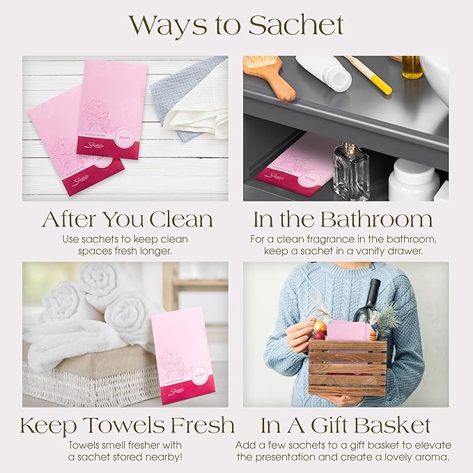 Peony Scented Sachets Pack of 3, Spring and Summer - Long-Lasting Scented Bags, Home Fragrance, Air Freshener & Deodorizer for Closet, Room, Drawer, or Cars, Made in USA