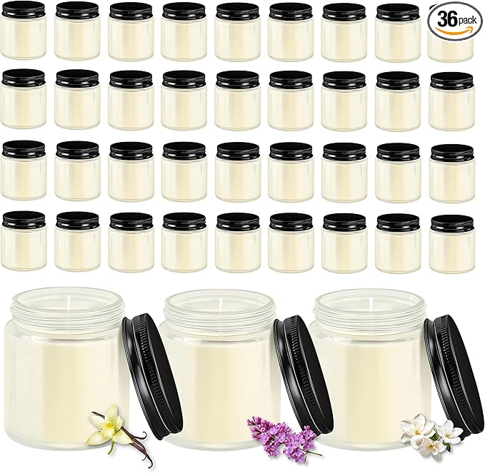 ACITHGL 36 Pcs 4oz Mini Mason Jar Candles Small Scented Candles Bulk Aromatherapy Ideal Souvenir Favors for Wedding Birthday Party (Vanilla, Lilac, Gardenia, Black)