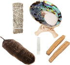 Sage Kit - Blue Sage Smudge Stick ~ Abalone Shell for Smudging ~ Palo Santo Sticks ~ 2 inchTripod Stand ~ 8 inch Feather and White Sand