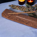 S.B ARTS Wooden Incense Holder with Floral Design - Ash Catcher, Zen Incense Burner Tray - Home Decor Gift Accessories - Yoga Meditation Stand (10 Inches Long)