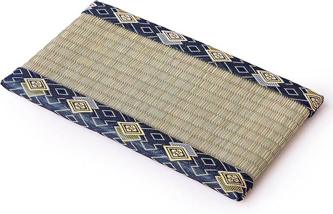 Asayu Mini Tatami mat Made of Real Igusa Rush Grass, Made in Japan, for Bonsai, Doll Stand, Coaster, Incense Holder (Blue)