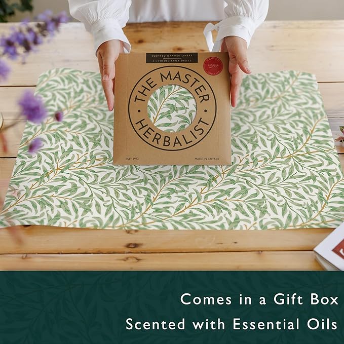 Fragrant Scented Drawer Liners in a William Morris Inspired Design | Pack of 5 Sheets | Contains Essential Oils | Made in The UK (Sandalwood)