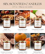 AOOVOO Fall Candles - 6 PC Scented Candle, 42 oz Soy Candles, Soy Candle for Home Scented, Apple Pie/Cinnamon Roll/Cinnamon Apple/Pumpkin Nutmeg Pie/Pumpkin Spice/Baking Spice