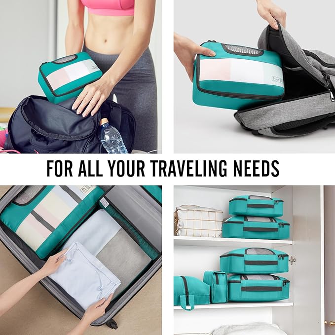 Veken 10 Set Packing Cubes for Kids & Toddler, Airplane Travel Essentials, Beach Vacation & Road Trip Suitcase Organizer Bags Set for Luggage, with Hanging Toiletry & Shoe Bag