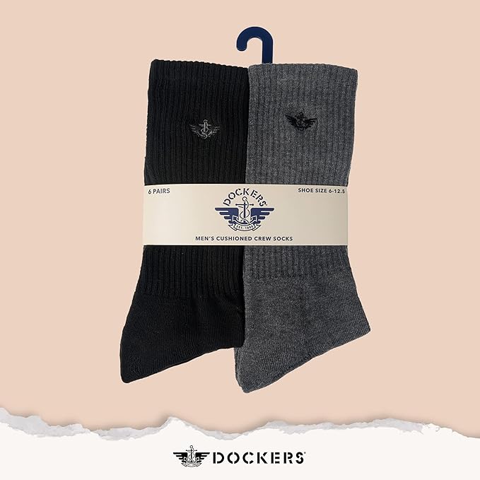 DOCKERS Men's Performance Socks - 3-Pairs and 6-Pairs Athletic and Dress Crew Socks for Men