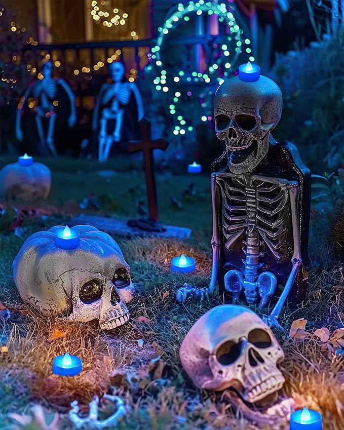 BEICHI Flameless Candles, 24Pack Battery Operated Candle, LED Tea Lights Candles Battery Operated, Flickering Fake Tealights Candles for Halloween, Christmas, Wedding- Blue