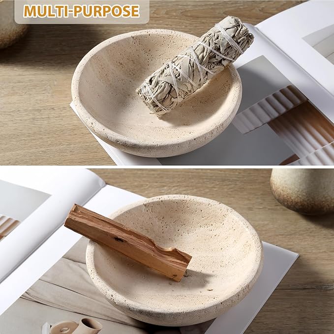 Travertine Incense Holder 2PCS, Natural Marble Incense Holder for Sticks with 9 Incense Holes, Sturdy Incense Burner Ash Catcher, Ideal for Meditation, Relaxing