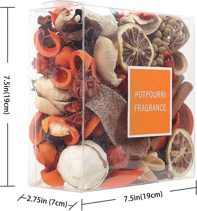 Qingbei Rina Fall Potpourri Bowl Filler, Cinnamon Scented Potpourri Dried Flowers,Thanksgiving Decorative Vase Filler,Home Fragrance, Farmhouse Harvest Decor,14 oz,(Citrus Orange)