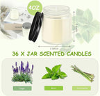 ACITHGL 36 Pcs 4oz Mini Mason Jar Candles Small Scented Candles Bulk Aromatherapy Ideal Souvenir Favors for Wedding Birthday Party (Sage, Mint, Citronella, Black)