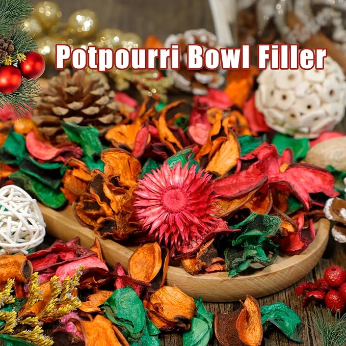SCENTORINI Potpourri Bags, Potpourri Vase Filler, 10.44 oz Apple Cinnamon Scented Bowl Fillers for Home Decor, Dried Flower for Coastal Bathroom Beach Decor
