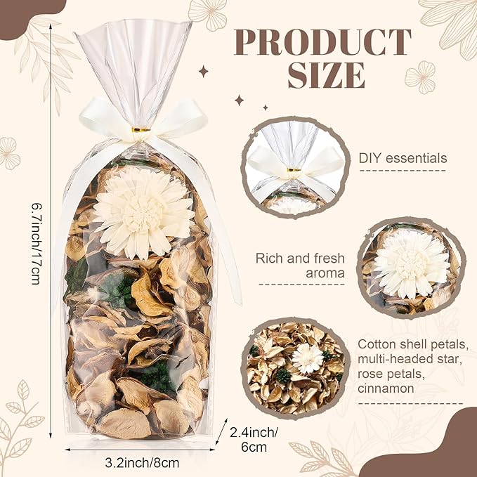 Nuanchu 6 Pcs White Potpourri Bags Potpourri Bowl Filler Chrysanthemum Scented Dried Flowers Petals Home for Closet Drawer Car Fragrance Sachet Holiday Wedding Decor, 12.7oz