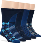 7BigStars Kingdom Men's Diabetic Loose Dress Fashion Crew Socks - 5 Pack Large - Argyle, Stripe, Geometric Pattern - Sock Size 10-13 Shoe Size 9-12 L Navy Blue, Denim Blue