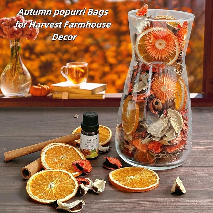 Fall Potpourri Bowl Filler - Dried Orange Slices & Cinnamon Sticks, Decorative Bowl Vase Filler, Orange Scented Potpourri Dried Flowers, Autumn popurri Bags for Harvest Farmhouse Decor Hostess Gift