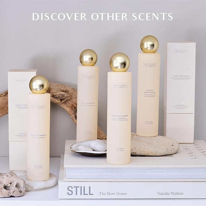 Benevolence LA Malibu Nights Room Spray | Champagne & Peony | 3.4oz | Versatile Home Fragrance, Pillow & Linen Spray | Low VOC, No Alcohol | Malibu Sands Collection