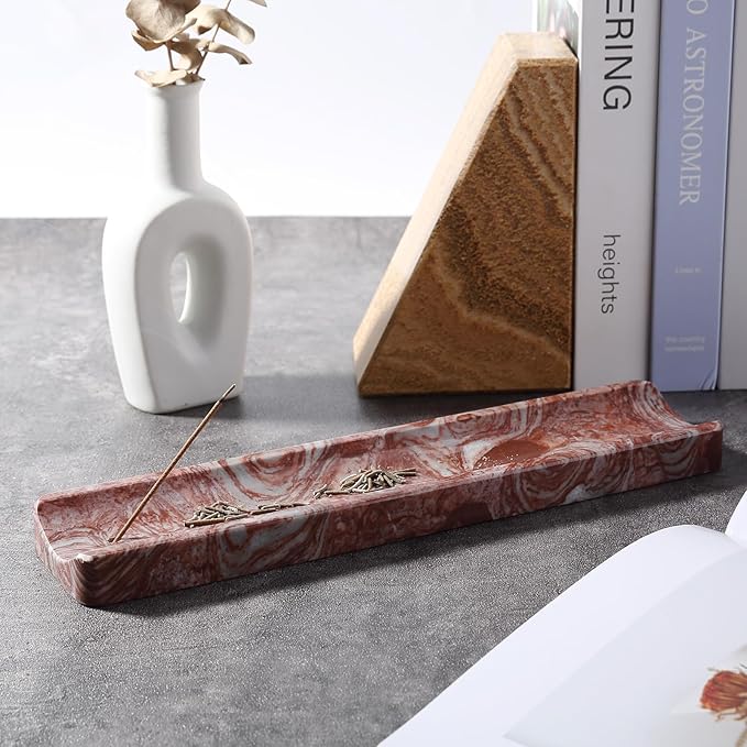 Koville Marble Incense Holder, Incense Holder for Sticks, Incense Sticks Holder Ash Catcher for Meditation Yoga SPA, Natural Stone Incense Burner, Home Table Decor (Red)