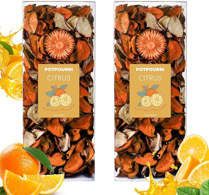 STRN Natural Dried Citrus Flower Sachets (2-Pack), Potpourri Vase Filler Long-Lasting Fragrance Potpourri Bags for Closet, Drawer, Car & Home, Reusable Scented Sachet Gift Set