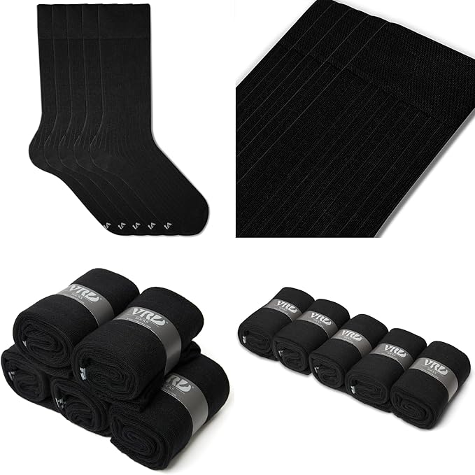 VRD Men’s Dress Socks, Bamboo 5-Pack Mens Socks, Mid Calf Length, Crew Socks Gift for Men Shoe Size 8-13